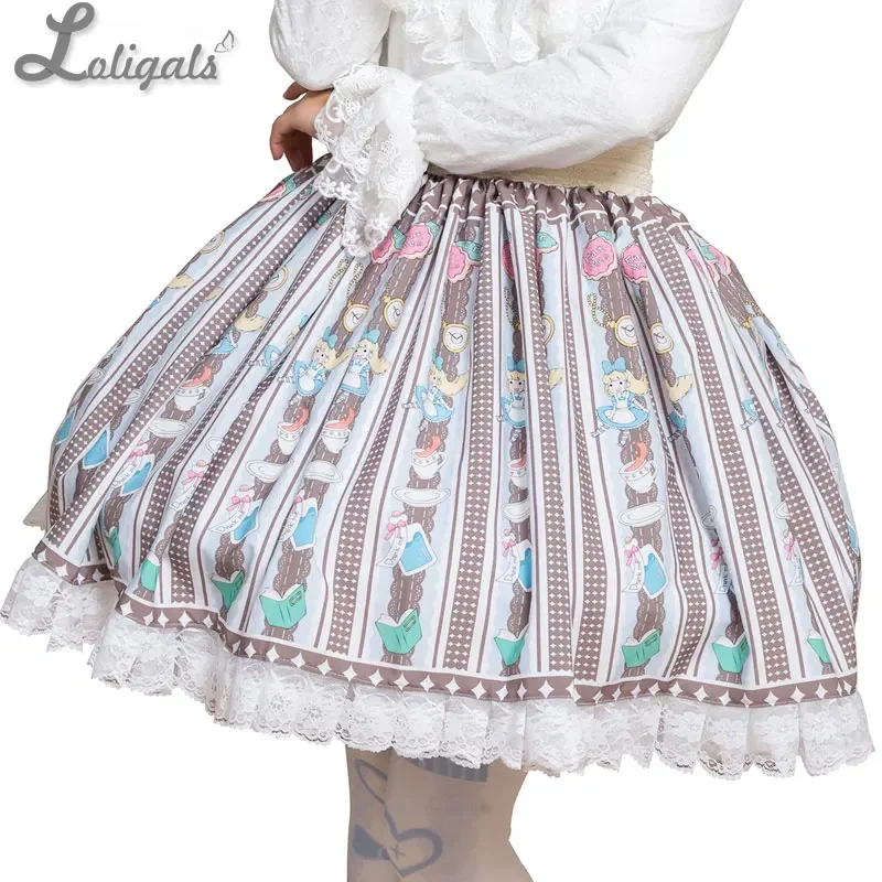 Sweet Mori Girl Alice and Coffee Mug Printed Short Skirt for Summer