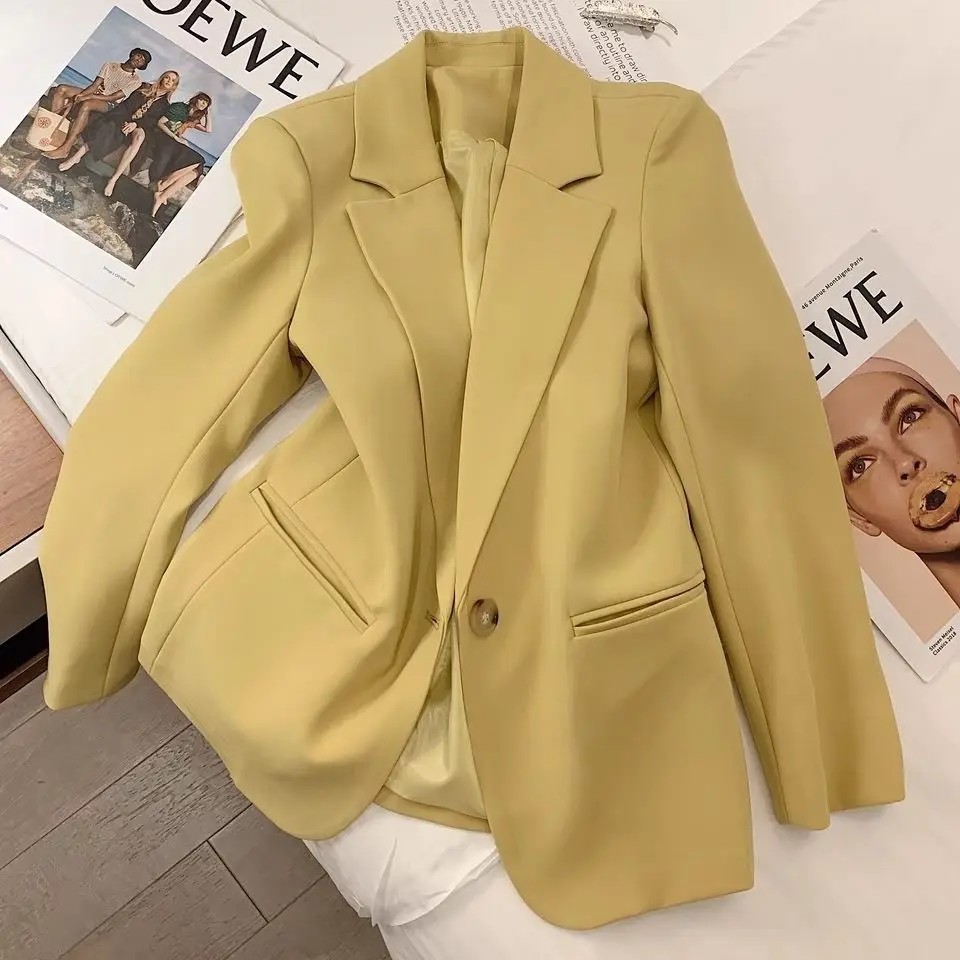 Frau Herbst und Winter Retro lässig kurze Blazer Mäntel Pendler einfarbige Taille einreihigen Anzug Kragen Mantel für Frauen