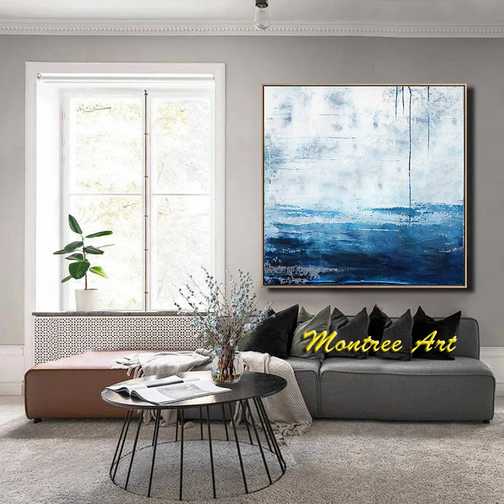 Hand Painted Oil Painting Original Blue Sea Abstract Oil Painting Sky And Sea Oil Painting Sea Level Landscape Abstract Painting