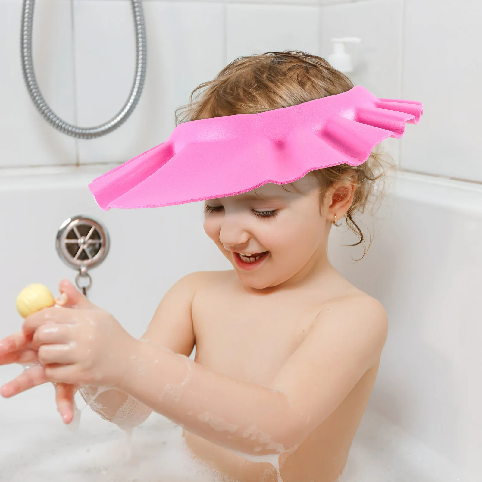 Shampoo da bagno per doccia per bambini ultraleggero in EVA impermeabile (rosa) Cuffia per doccia per bambini Shampoo per bambini