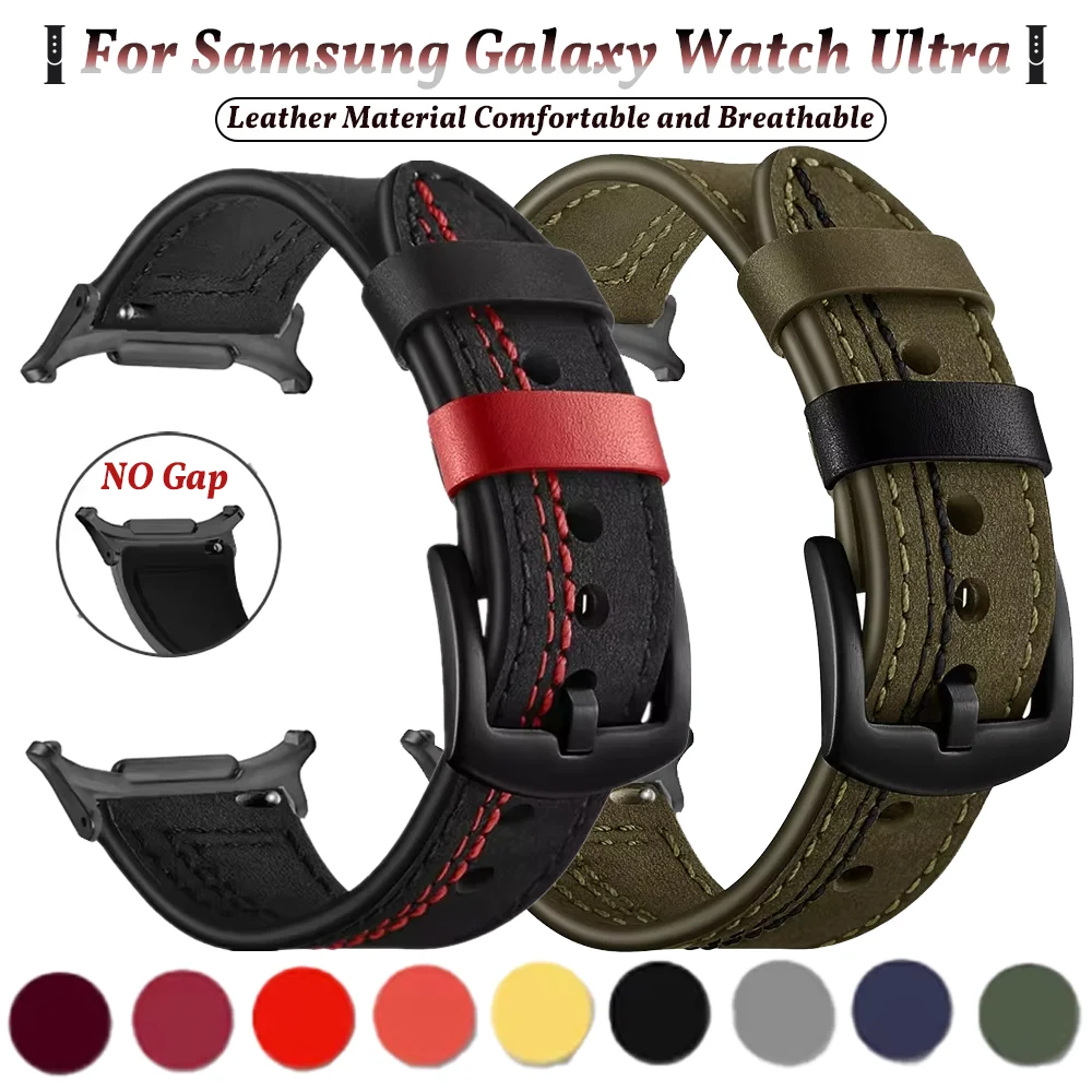 No Gaps Leather Band For Samsung Galaxy Watch 7 Ultra 47mm SmartWatch Bracelet Galaxy Watch 7 Ultra Replacement Wristband Strap