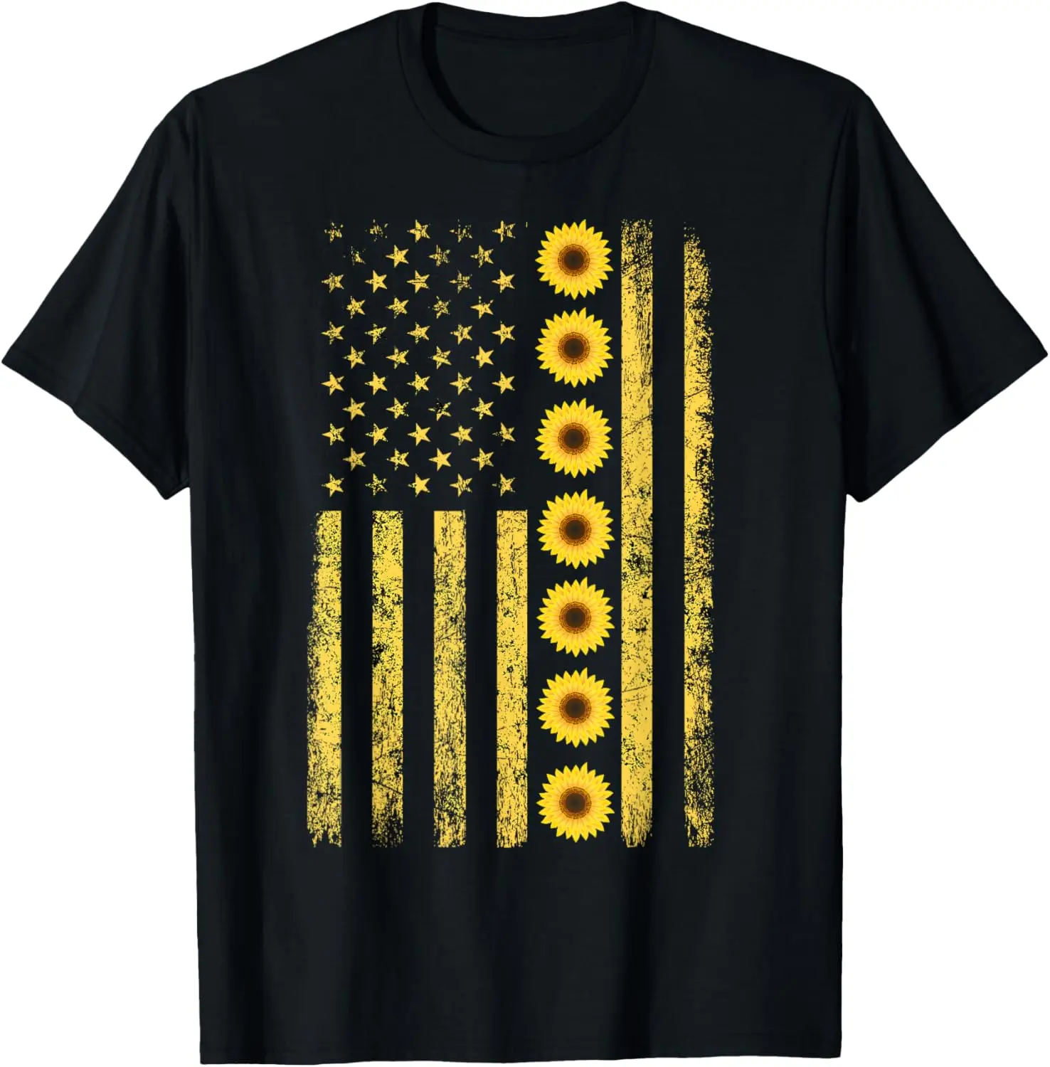 

Patriotic AMERICAN FLAG Sunflower Lover Gift Yellow Floral T-Shirt