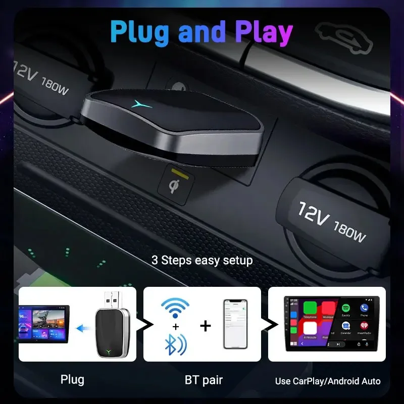 New Wireless CarPlay Android Auto Adapter USB Dongle Smart Mini Box Plug And Play Universal For VW Toyota Nissan Honda Ford Benz