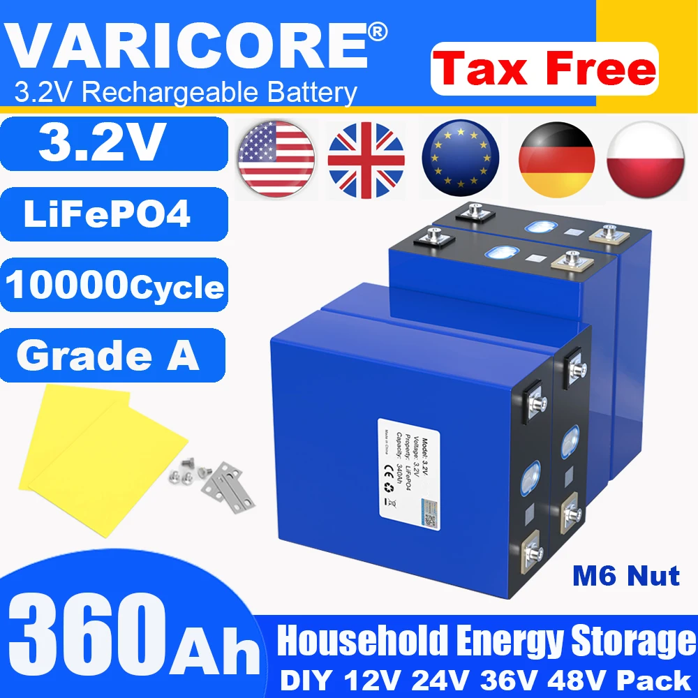 4PCS 3.2V 280Ah 202Ah 105Ah 100ah LiFePO4 충전식 배터리 DIY 12V 전기 자동차 RV 태양 에너지 골프 카트 세금 무료