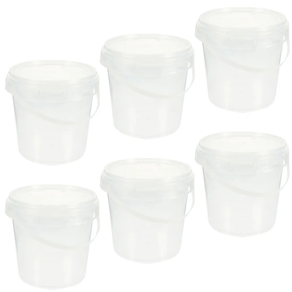 6Pcs Multi Functional Clear Plastic Bucket with Lid and Handle Reusable Food Grade Container for Ice Cream Soup Cooked Meats