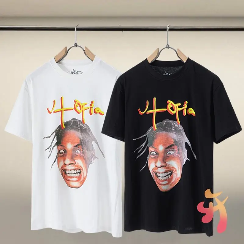 Dirty Braided Head Statue Stone Statue Letter Printed Cactus Jack Hiphop Street Men Women Short Sleeves Cotton Utopia Tshirts