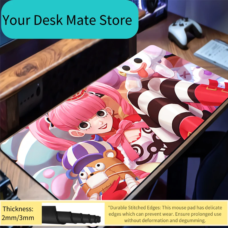 Mauspad Gamer One Piece Perona Rutschfeste Anime Schreibtischunterlage Gaming PC Zubehör Tablet-Pad Großes Mauspad Erweiterte Tastaturmatte