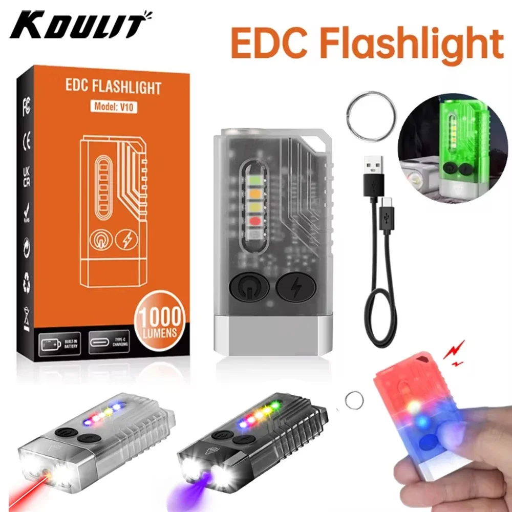 

KDULIT V10 EDC Keychain LED Fluorescence Flashlight Type-C Rechargeable Portable Torch Work Light Magnet Buzzer 365nm UV Lantern