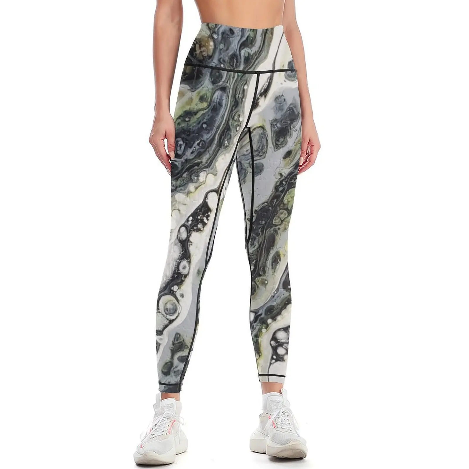 

Black and green pour painting- Don't take me for Granite Leggings gym top fitness set gym Womens Leggings