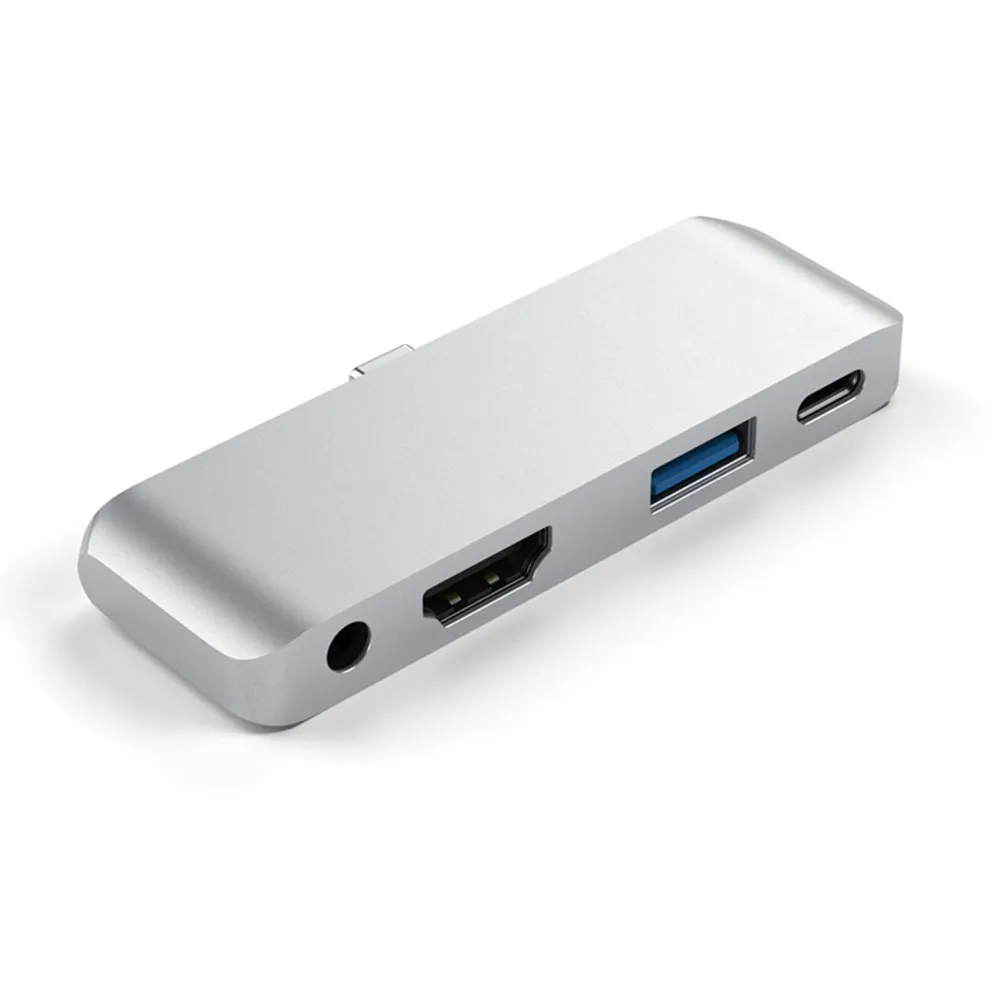 

Адаптер-концентратор USB-C 4K с зарядкой PD 3.0, USB 3.0 и разъемом для наушников 3,5 мм для ноутбуков, серебристый, WC7366, портативная док-станция-удлинитель