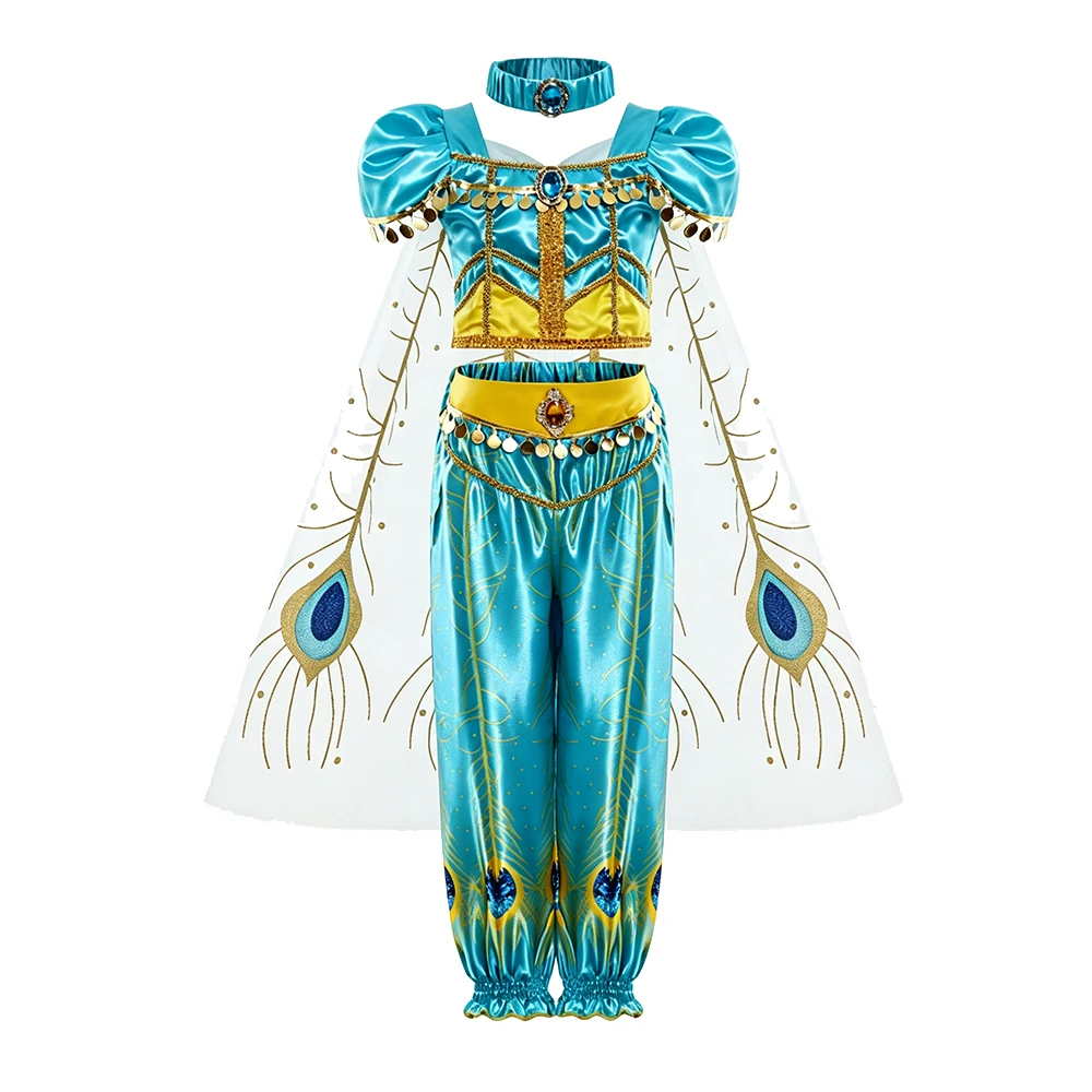 Mädchen Jasmin Kostüm Arabische Prinzessin Kleid Kinder Geburtstag Party Weihnachten Faschingskostüm Baby Jasmin Cosplay Kleidung – Detail 3