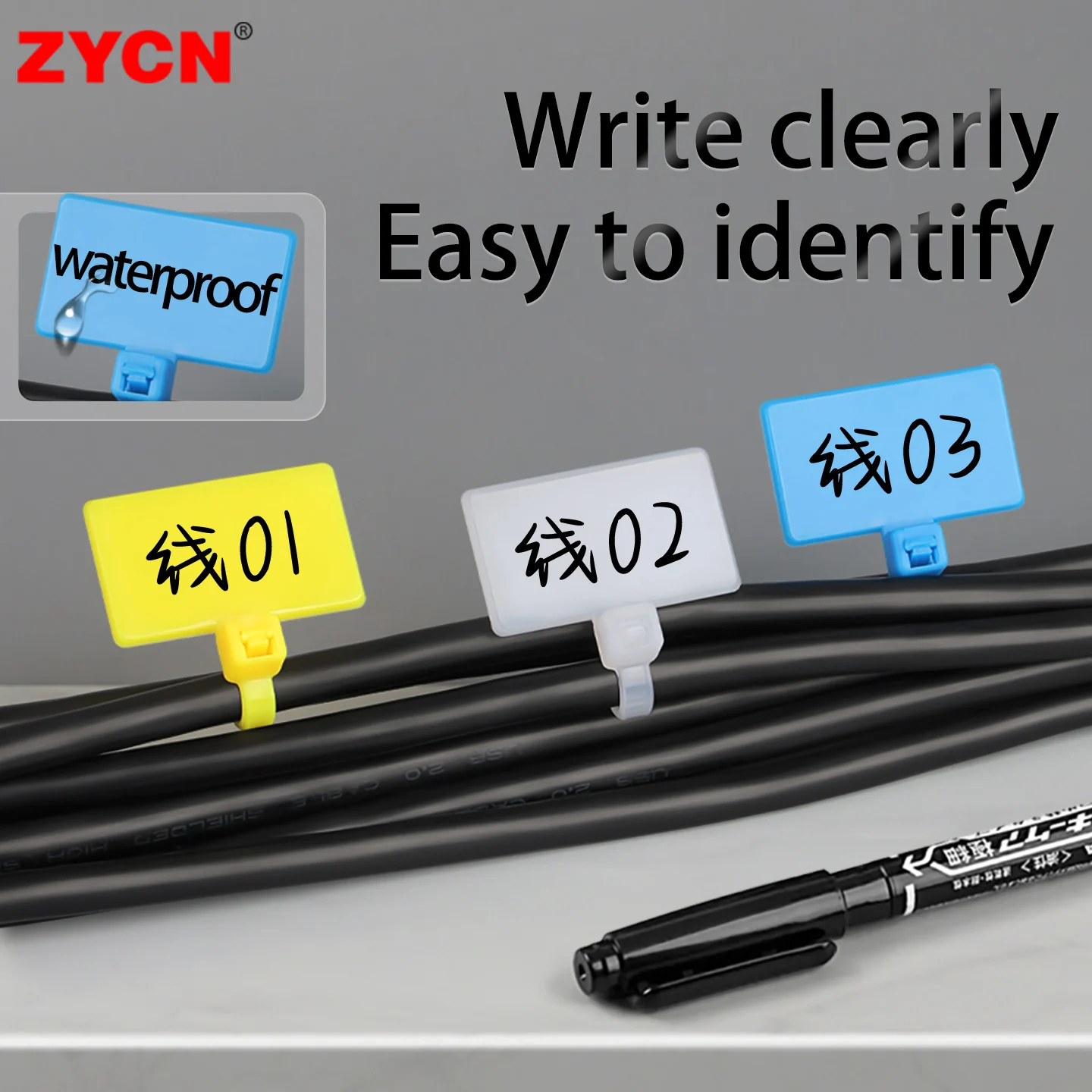100PCS Easy Mark Plastic Nylon Cable Ties Tag Labels Waterproof Self-Locking Markers Zip Network Loop Wire Straps 4X150MM Color