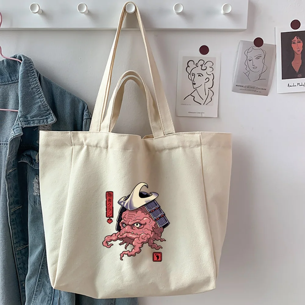 Women Canvas Shoulder Bag Cute Monster Print Girl Casual Handbag Tote Bag Reusable Large Capacity Shopping Travel Work Pouch