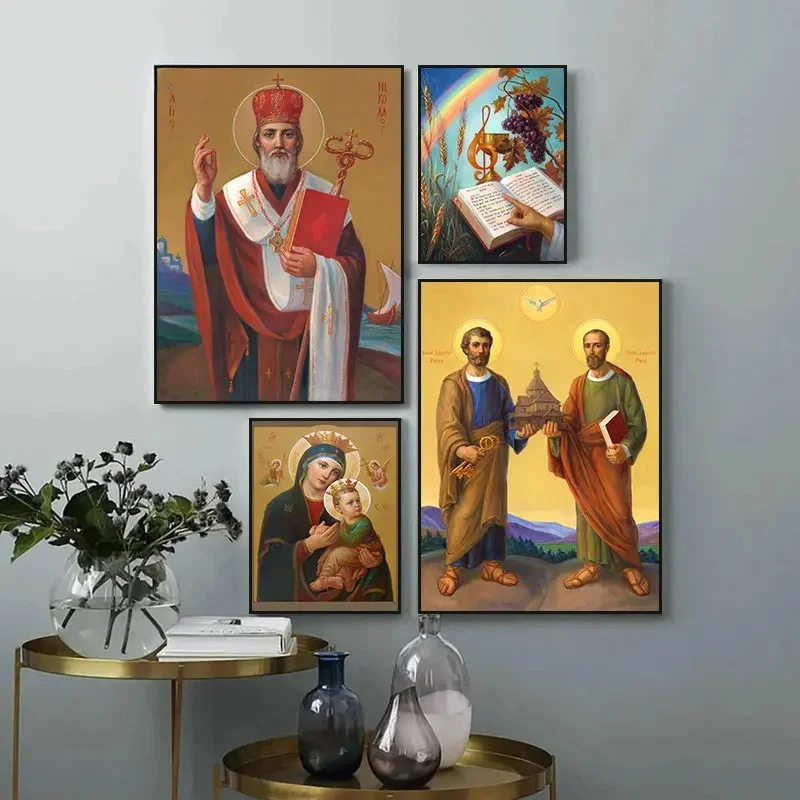 Catholic Art Holy Mother of God，Jesus Christ ，Saint Nicholas Canvas Painting Posters Wall Art Picture for Living Room Home De