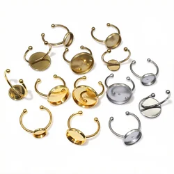 10pcs 6 8 10 12 14 16 18 20mm Stainless Steel Gold Plated Adjustable Ring Settings Blank Base,Fit 6-20mm Glass Cabochons Buttons