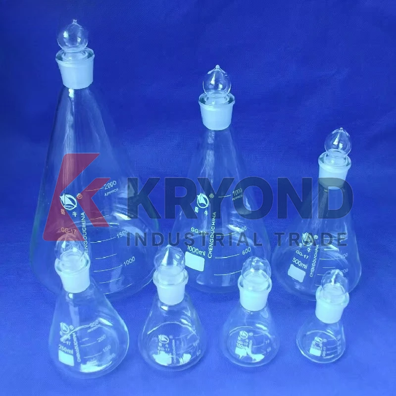 Matraz cónico de vidrio de 500ml, 1 unidad, con tapa, matraz triangular Erlenmeyer de vidrio para producto Original de laboratorio