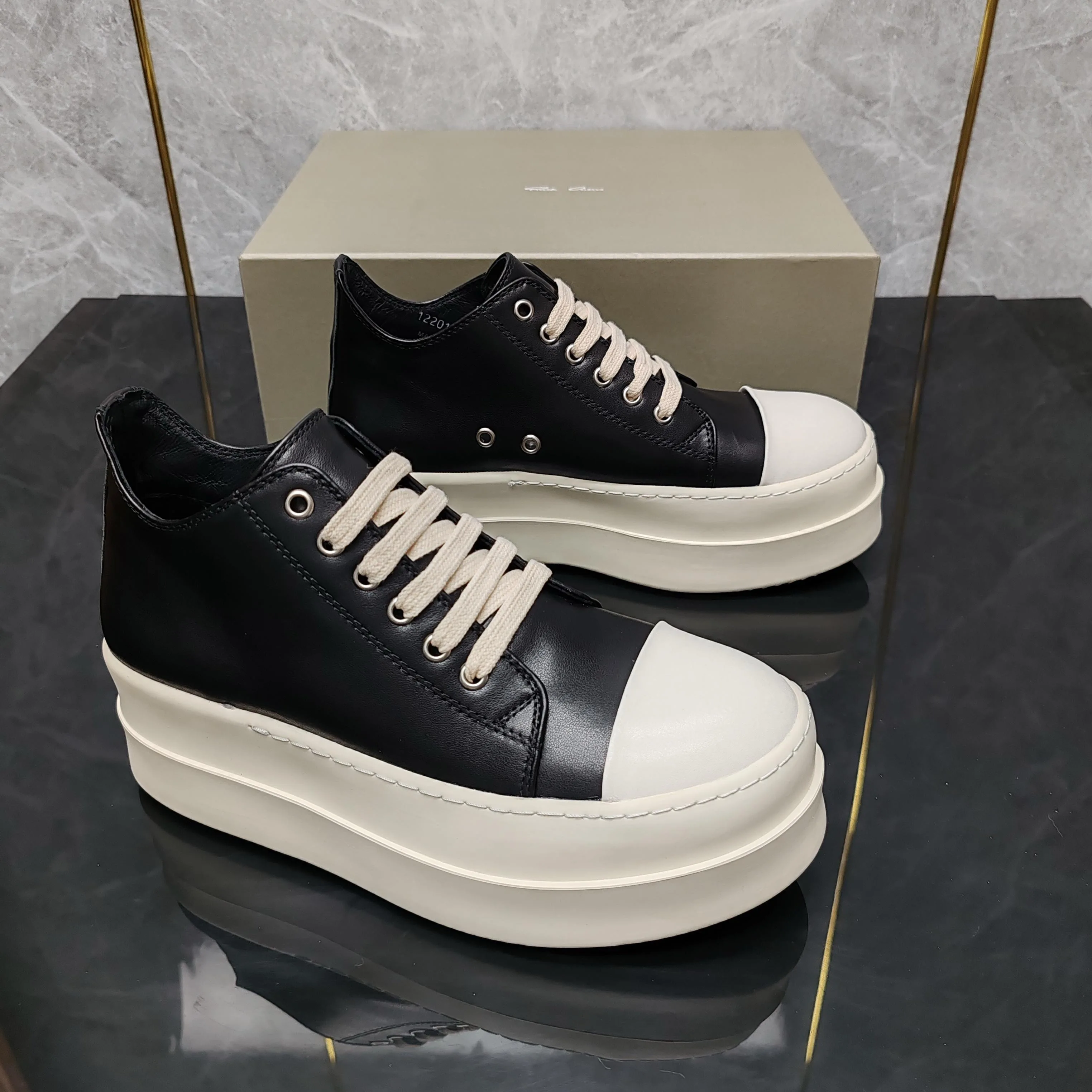 

Ricks shoes 2025 new thick-soled shoes, low-thin laces, boots, Harajuku style casual shoes, men's shoes.
