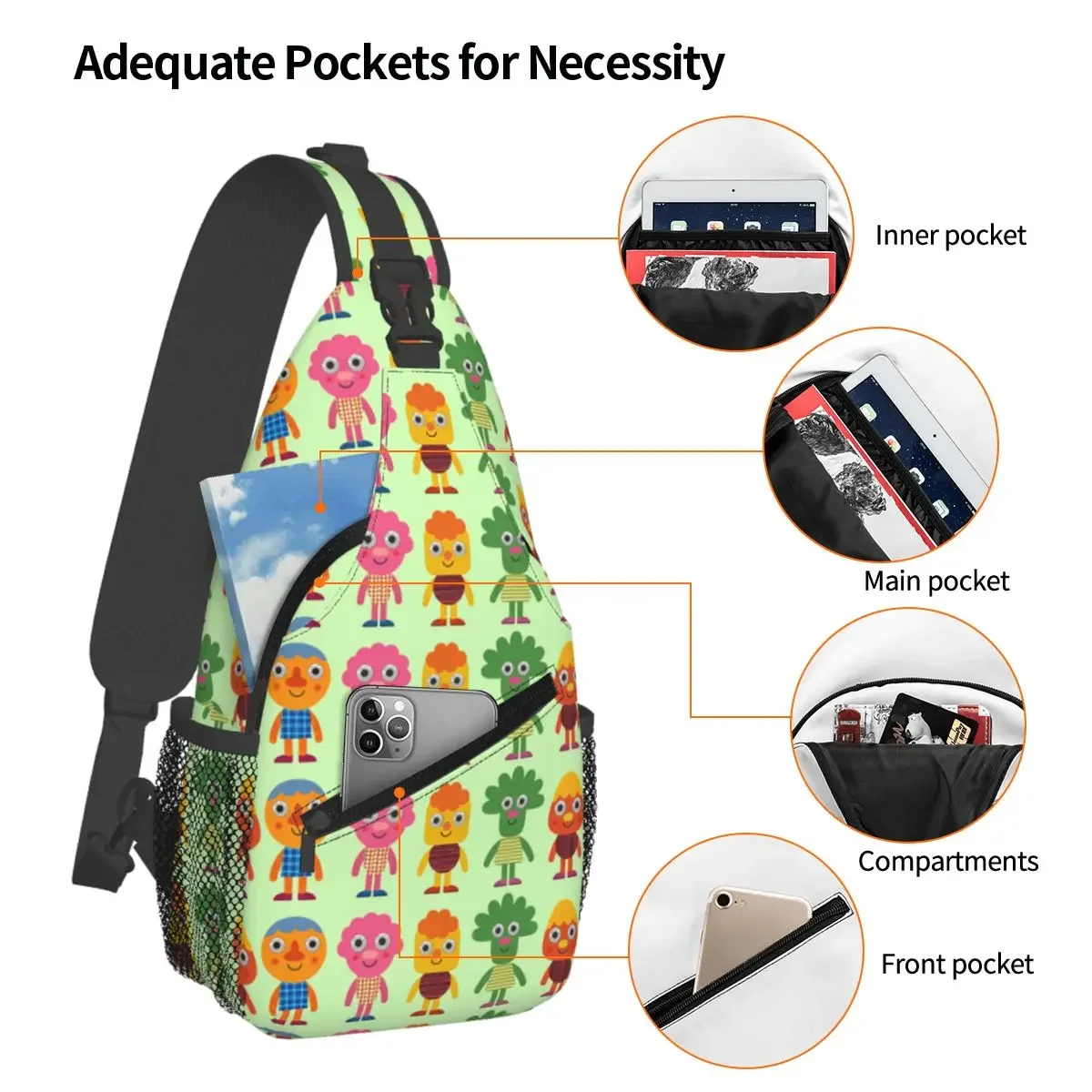 Noodle & Pals Micro Super Simple Sling Bags Chest Crossbody Shoulder Backpack Hiking Travel Daypacks Nursery Rhymes Songs Cool