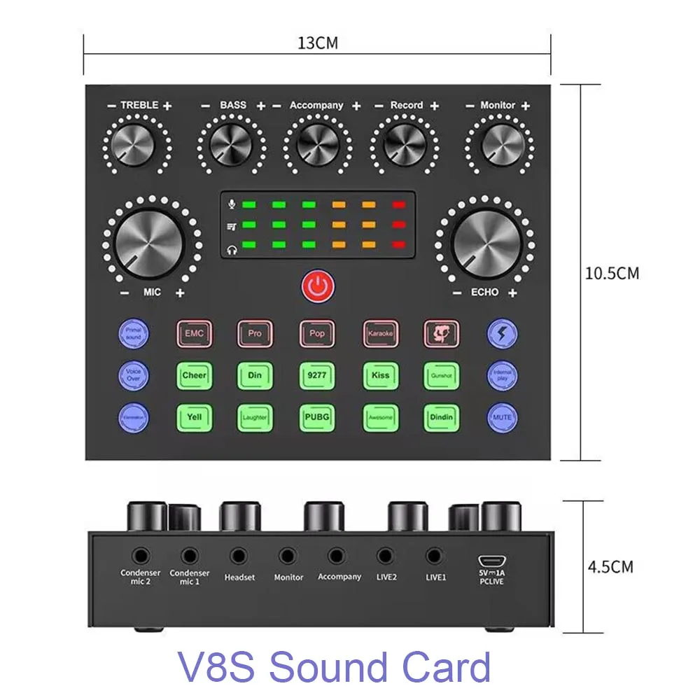 V8 V8S Audio Mixer USB External Headset Microphone Webcast Personal Live Broadcast Sound Card For Phone Computer