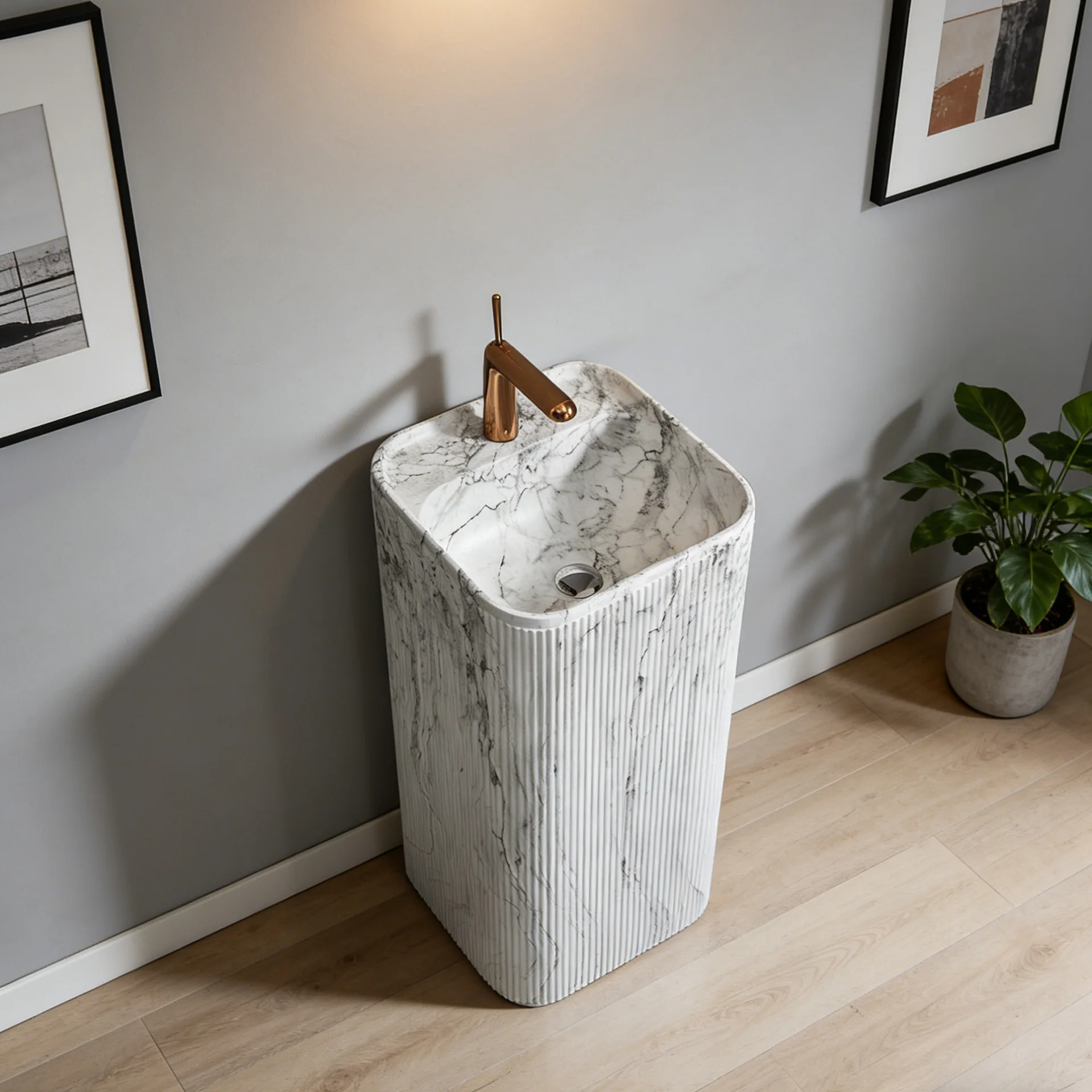 Medieval artificial stone pillar basin Integrated floor-type striped wash basin Household outdoor hotel club pillar basin
