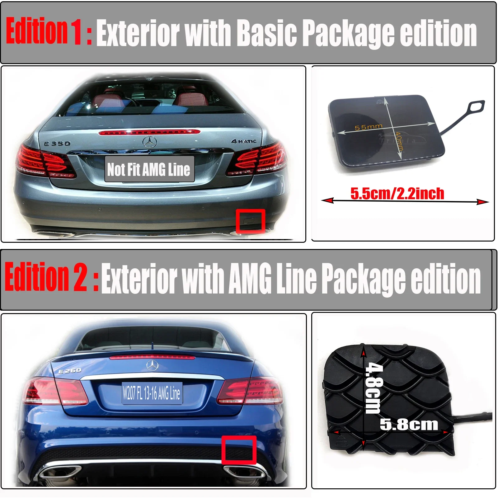 

REAR TOW COVER for 13-16 Mercedes E Class W207 Convertible A207 Coupe C207 220 250 300 320 350 400 500 550 Eye Hook Cap