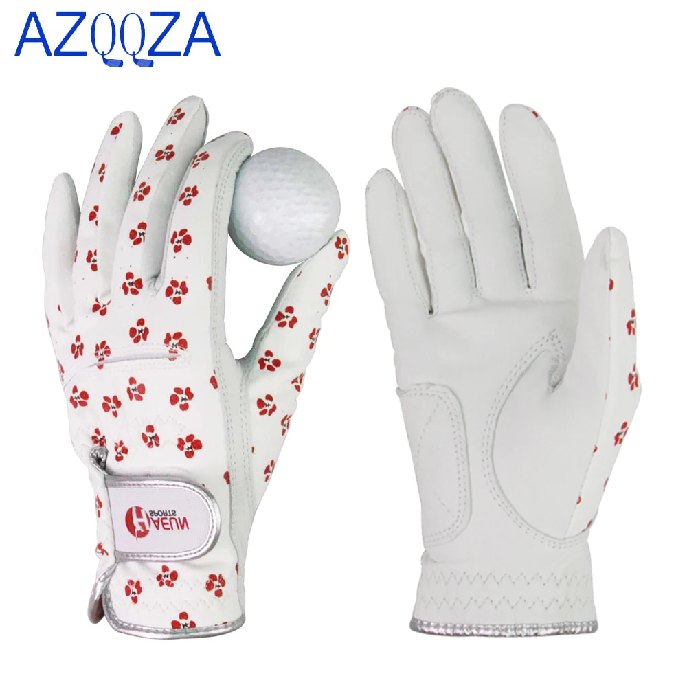 1Pair Women's Golf Gloves Left Hand Right Leather Soft Fit Sport Grip Durable Gloves Floral Anti-skid Breathable Sports Gloves