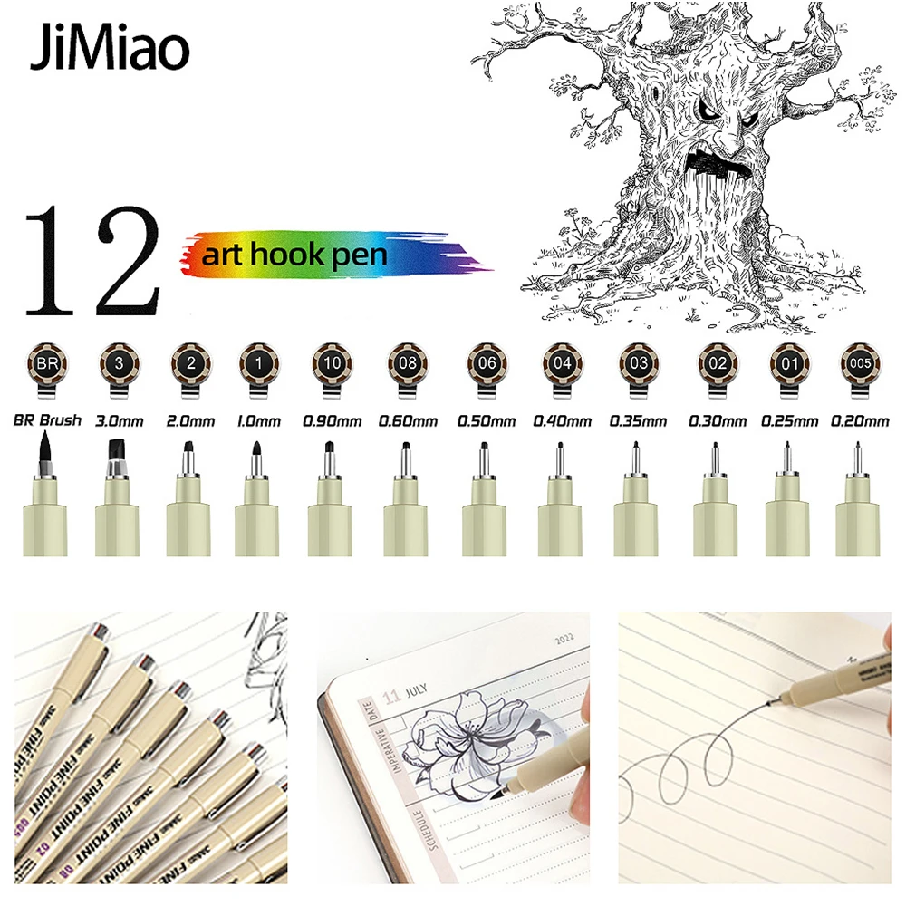 6/9/12 Stück ​ ​ s Technischer Stift, schwarzes Micro-Line Fineliner-Stift-Set für Punktzeichnungen, Skizzen, Strichzeichnungen ​ ​ Künstler illustriert Manga – Detail 1