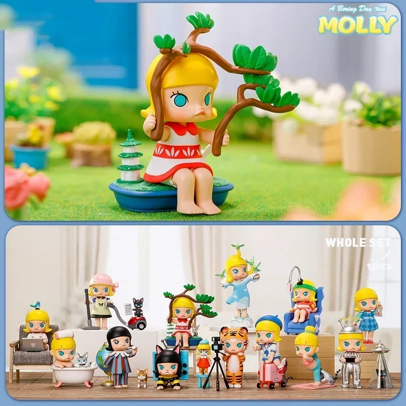 POP MART-Sac Guess de la série Molly, une journée ennuyeuse, figurine d'anime d'action mignonne originale, ornements de bureau, jouets de collection de beurre, cadeau