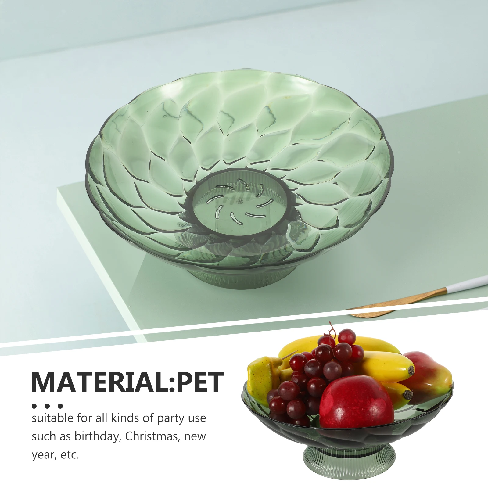 

Large Capacity Fruit Bowl Transparent PET Material Draining Tray Pedestal Tabletop Holder Suitable for Home Party Kitchen Bar