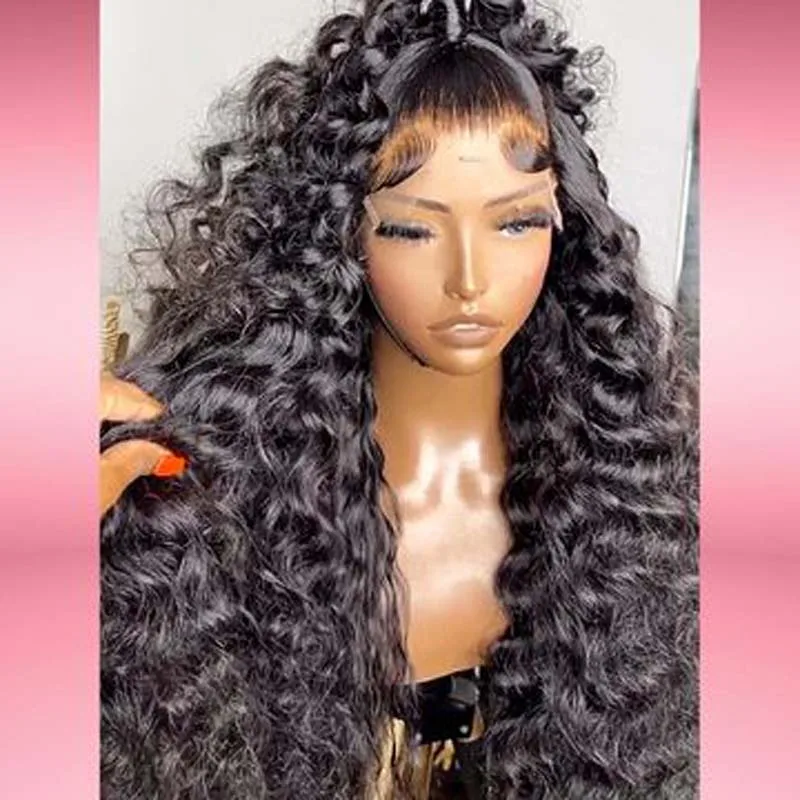 Peruca dianteira longa e encaracolada para mulheres, preto natural, macio, sem cola, cabelo de bebê, cosplay diário, pré-arrancadas, onda profunda, 26 ", 180 Density