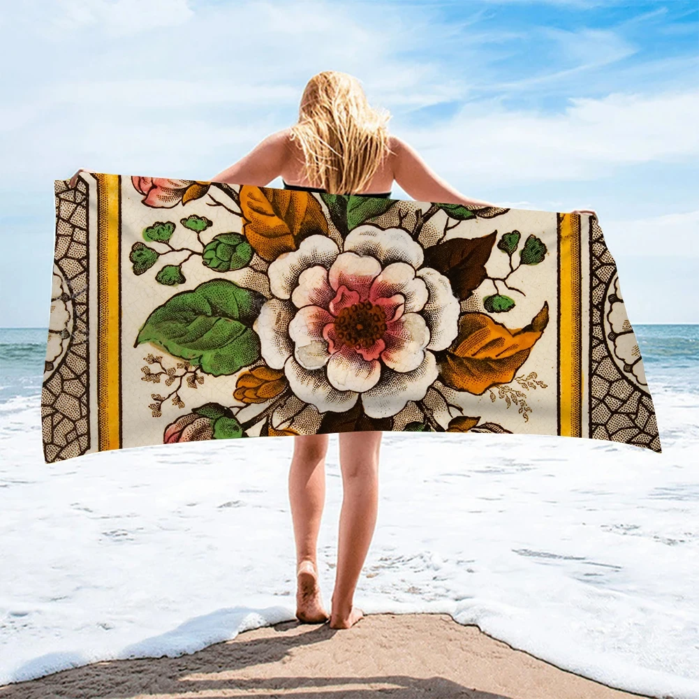 Geometric Flowers Luxury European and American Pattern Beach Towel Super Quick Dry Bath Towels for Swimming Water Absorbent Yoga