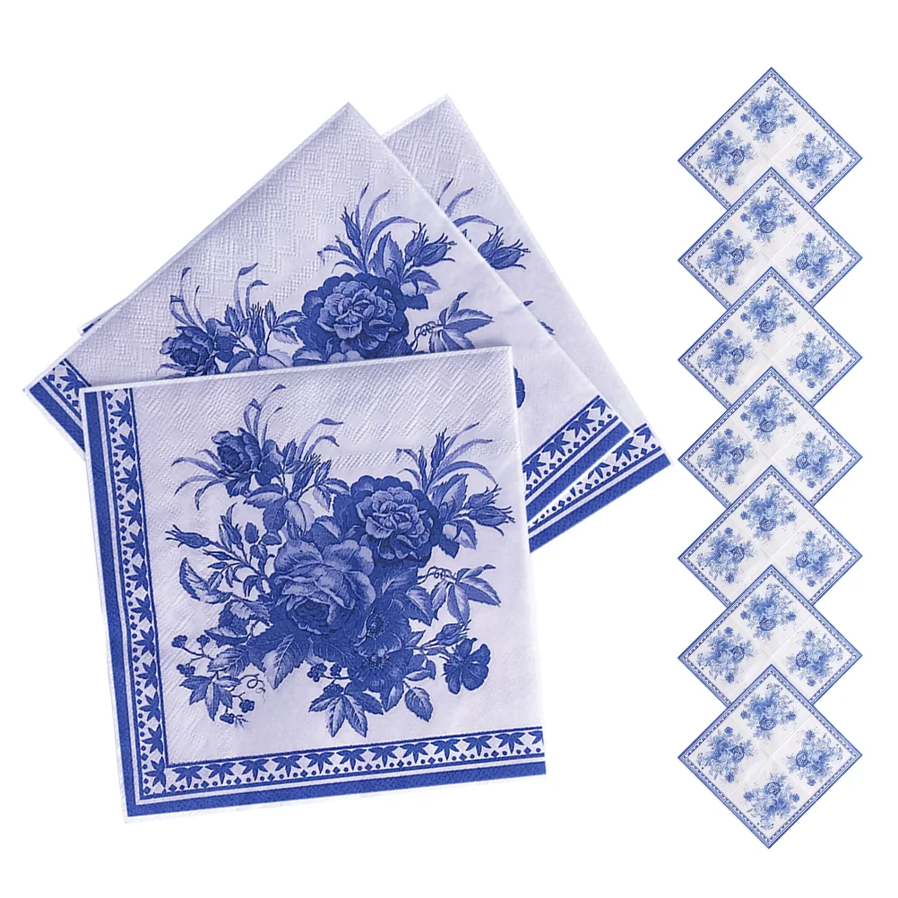 

100 Pcs Decorations Blue and White Napkin Banquet Bride Vintage Paper Dinner Napkins