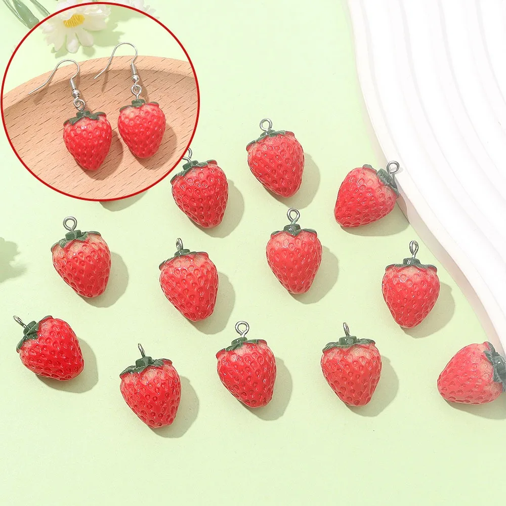 

3/6/15pcs Multi-color Resin Strawberry Shaped Pendant, Can Be Used for DIY Bracelet, Necklace, Earring, Gift Making Accessories
