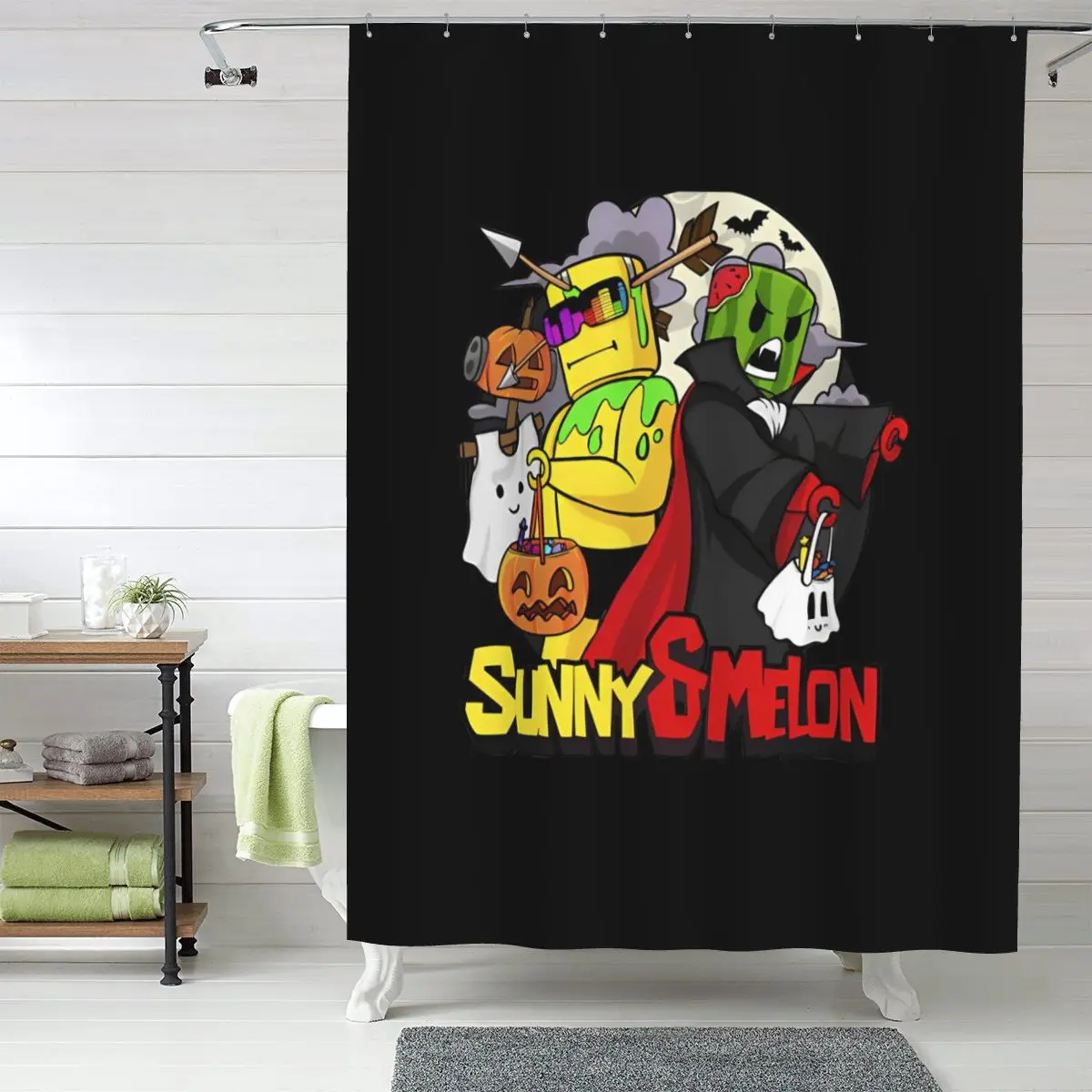 

Sunny And Melon Shower Curtain Bathroom Polyester Waterproof Bath Curtains with Hooks