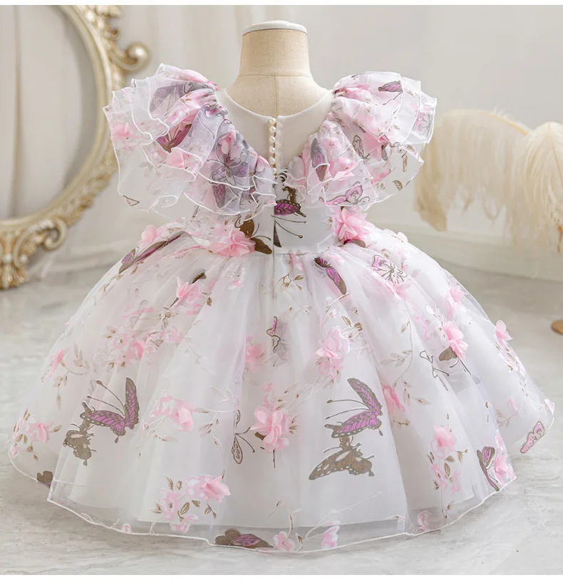 New Baby Summer Dress for Holiday Butterfly Kids' Party Dresses for Birthday Flower Girl Clothes