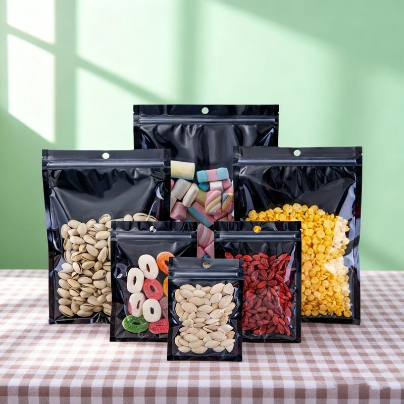 100 Bolsas de Aluminio con Cierre, Frente Transparente, Autosellables, para Almacenamiento de Alimentos, Empaque de Snacks, Reutilizables
