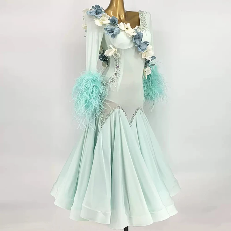 Standaard Ballroom Dans Jurk Volwassen Nieuw Ontwerp Wals Dansen Kostuum Vrouwen Elegante Bloem Ballroom Competitie Dans Jurken