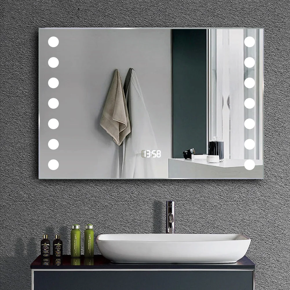 LED Illuminated Anti-fog Wall Mounted Mirror Touch Control Switch with Shaver Socket, 800x600MM