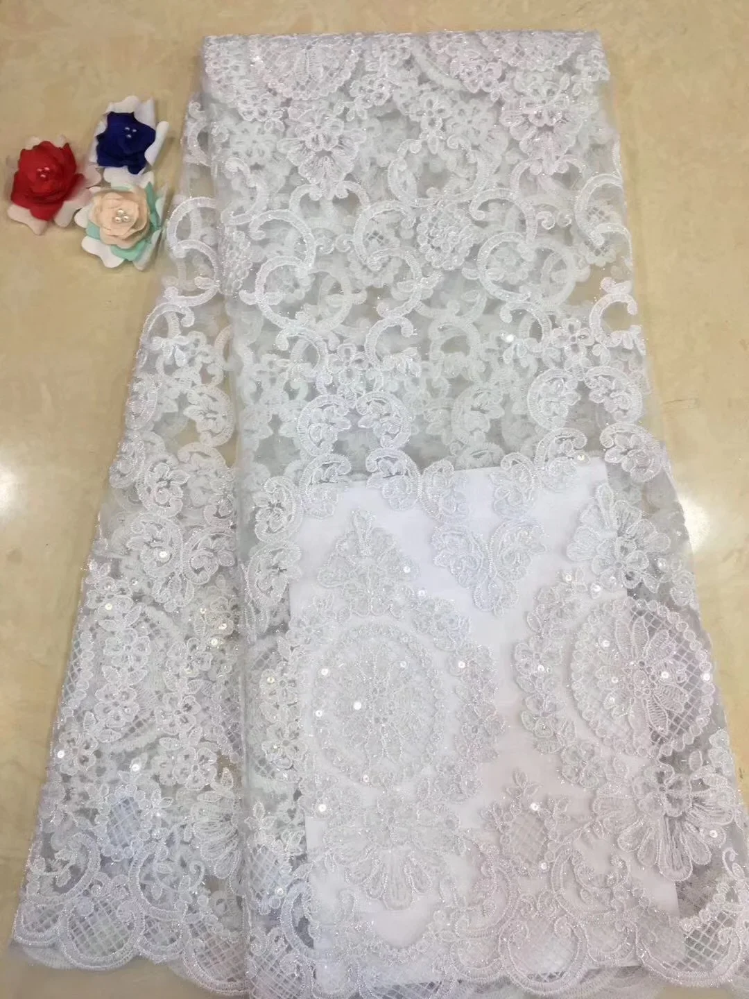 

2021 French Net Lace Fabric Flower African Tulle Mesh Lace Fabric High Quality Nigerian Lace Fabric 5 Yards D28