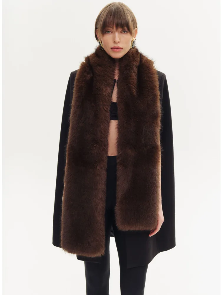 DFDG 2025 Sciarpa in pelliccia sintetica ecologica da donna invernale con colletto a scialle vintage Designer di lusso caldo accessorio natalizio Sciarpa in puro colore