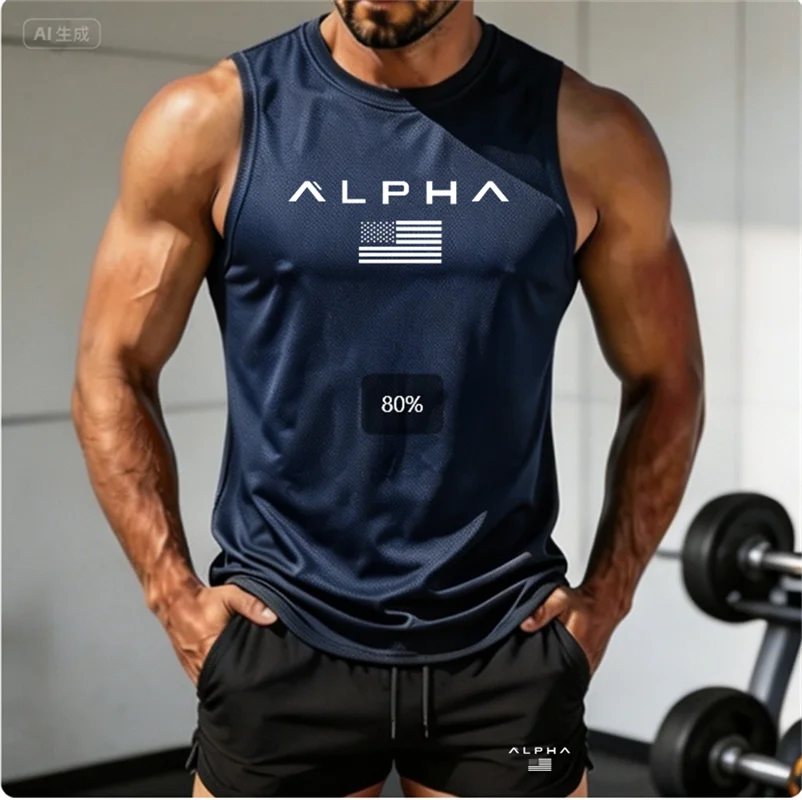

2026 Alpha Men's Printed Round-neck Fitness Vest+shorts Undershirt, Muscle Quick-drying Basketball Vest