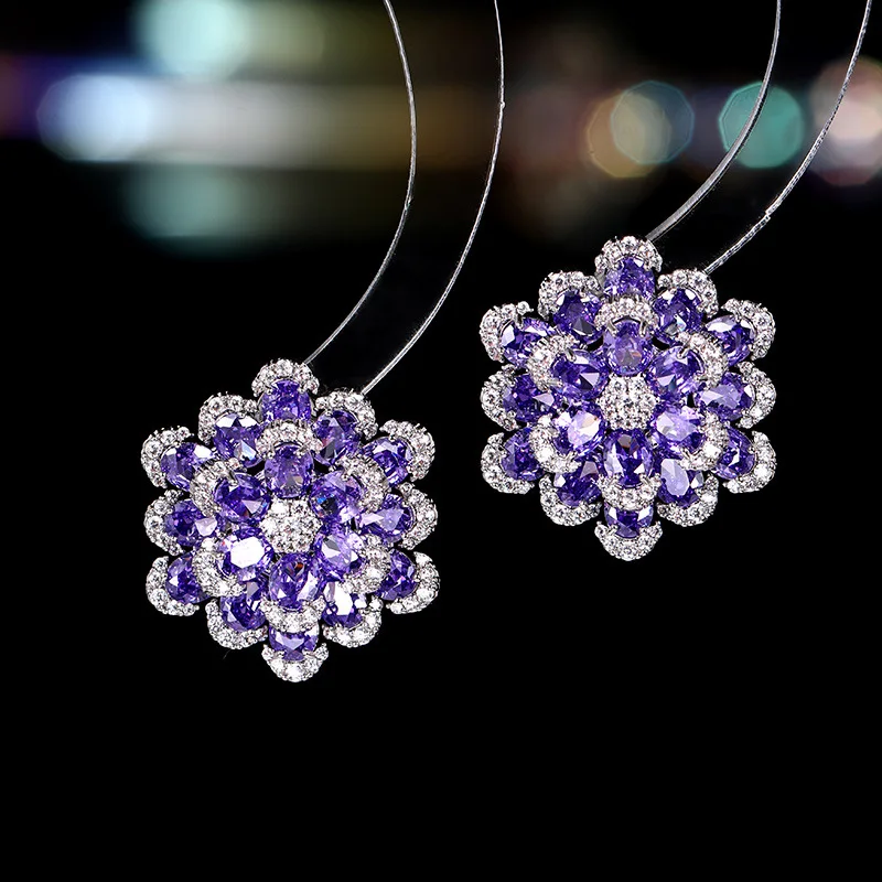 

New Light Luxury High-end Sense Three-dimensional Flower Stud Earrings Female S925 Silver Needle Heavy Industry Zircon