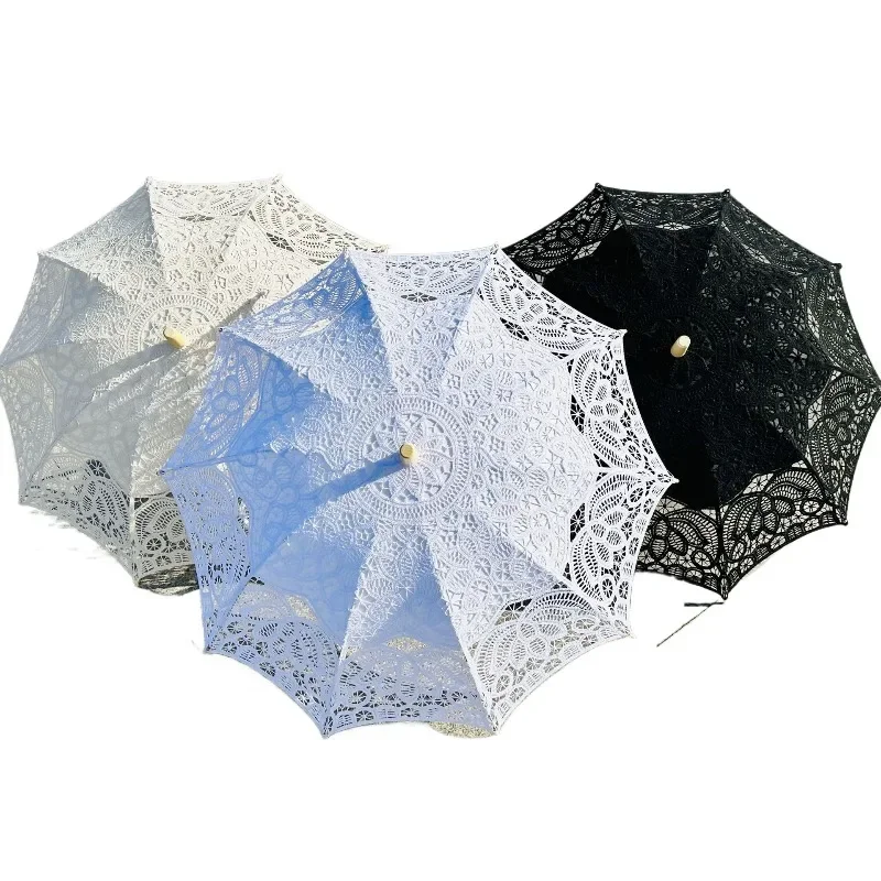 JMZ Embroidery Lace Umbrella Vintage Cotton Parasol for Women Wedding Photography Prop Dance Decoration European Style