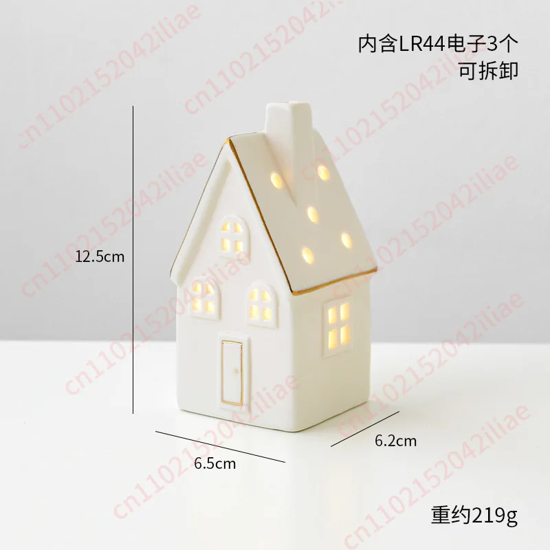 Christmas Tree House Creative Ceramic Ornaments Luminous Snow House Snow House Scene Arrangement Tabletop Small Ornaments