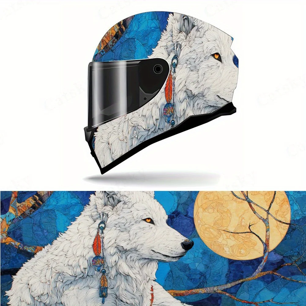 

Enchanting White Wolf Artwork Motorcycle Helmet Decal, Waterproof Self-adhesive Helmet Vinyl Wraps Sticker, Cool DIY Graffiti Fi