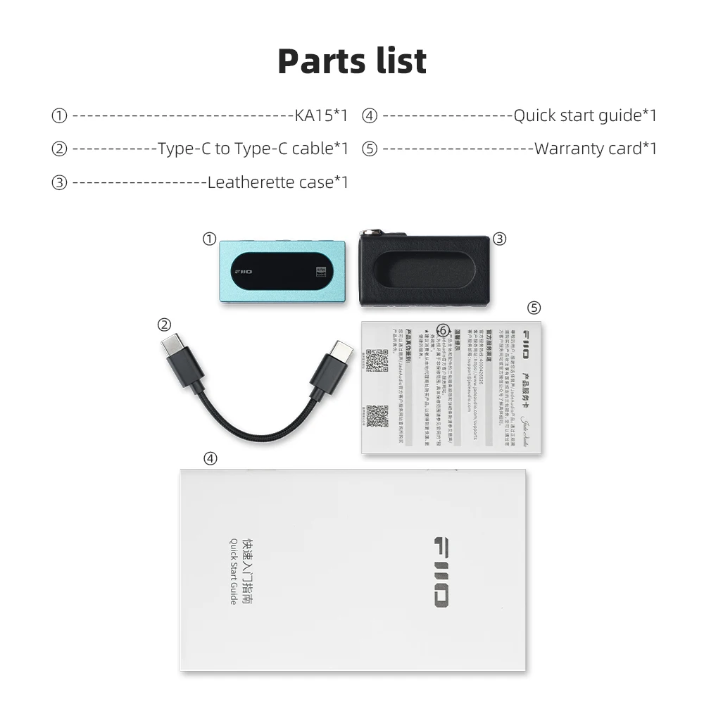 FiiO KA15 Portable USB DAC Headphone Amplifier USB Dongle with 3.5mm and 4.4mm Headphone Output