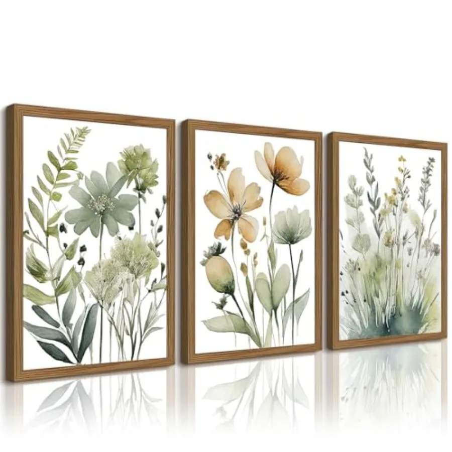 

Настенный декор в стиле бохо: акварельные принты с цветами и растениями, минималистичные картины на холсте с изображением дикорастущих растений, цветы в стиле сэйдж-грин