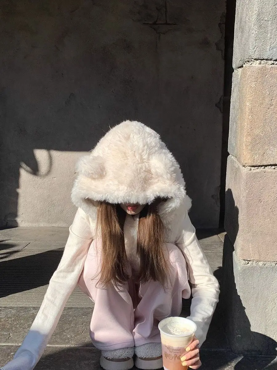 

Женская теплая куртка с капюшоном и ушками медведя, из экологичного искусственного меха, осенне-зимняя, новая модель, милая, с длинными рукавами, на молнии