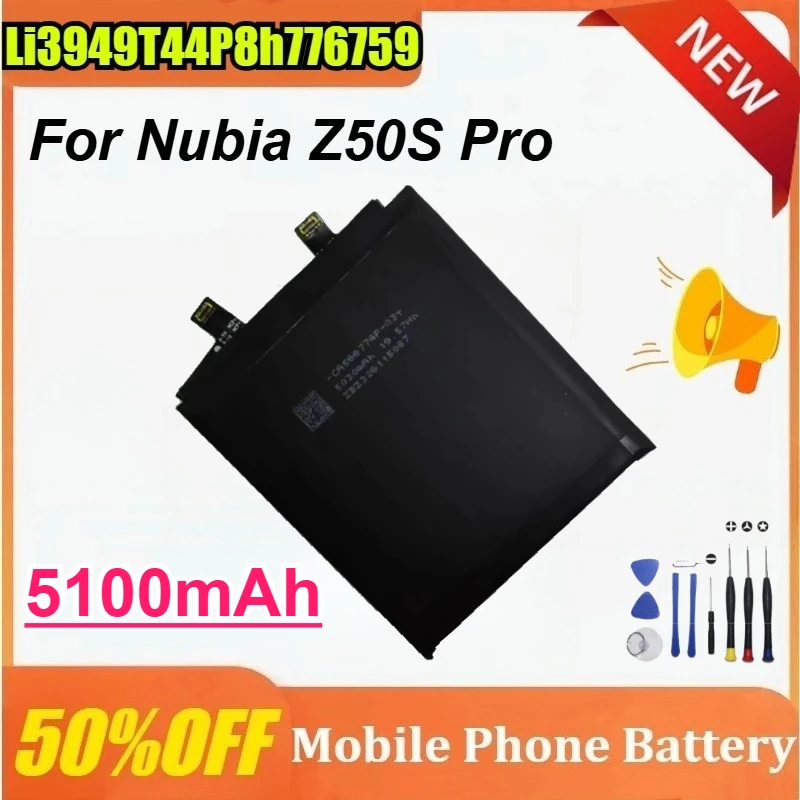 New Li3949T44P8h776759 5100mAh Battery for ZTE Nubia Z50S Pro NX713J Mobile Phone 1ICP6/68/74 Mobile Phone Batteries + Tools