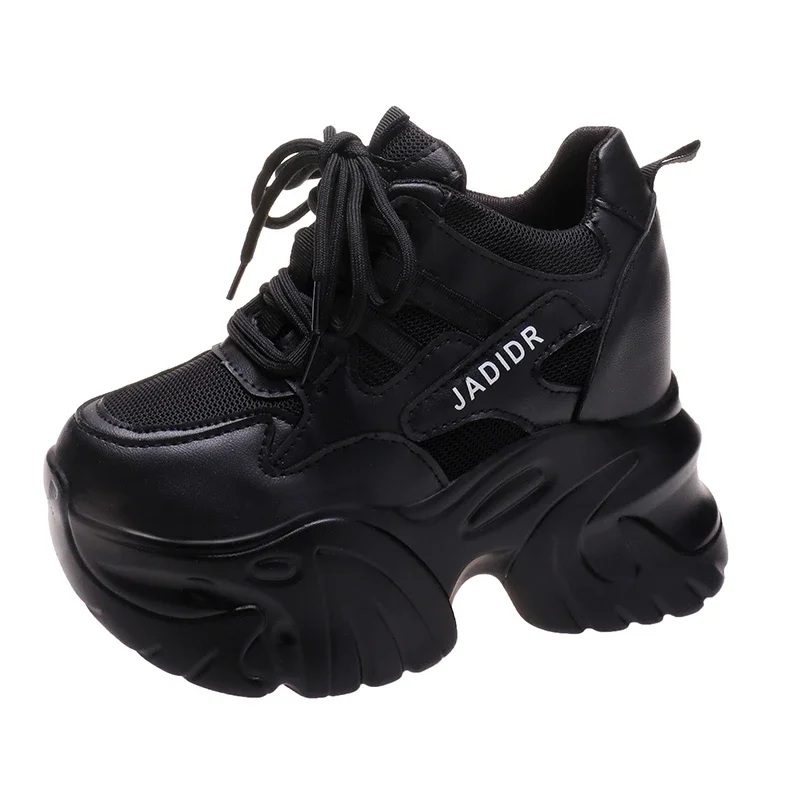 

Women Leather Chunky Sneakers New Autumn Hidden Heels Casual Sport Dad Shoes 10.5CM Thick Sole Platform Breathable Sneaker Woman